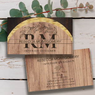 Rustic Wood Blommigt Monogrammed Guld Visitkort