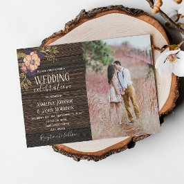 Rustic Wood Blommigt Photo Bröllop Inbjudningar