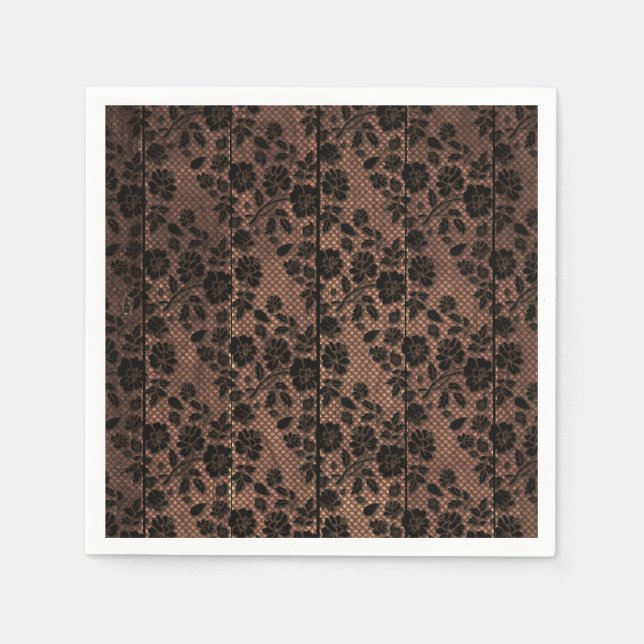 Rustic Wood & Blommigt Snöre Lacy Lingerie Shower Pappersservett (Framsidan)