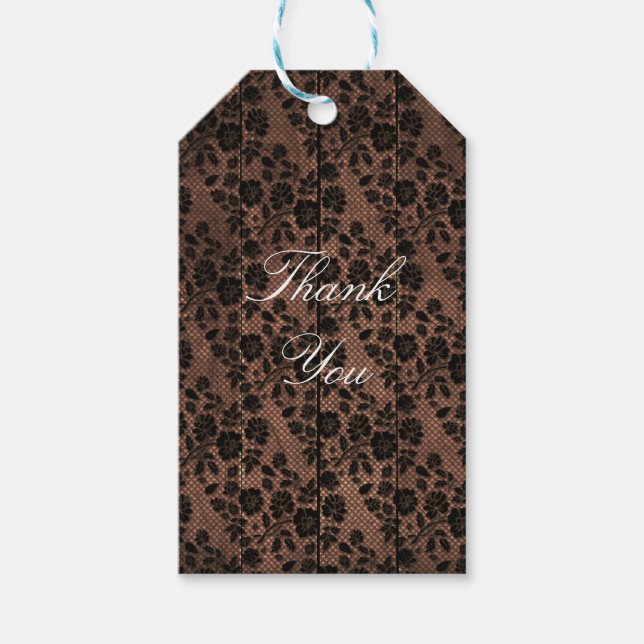 Rustic Wood & Blommigt Snöre Lacy Lingerie Shower Presentetikett (Framsidan)