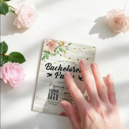 Rustic Wood Blommigt String Light Bachelorette Par Inbjudningar