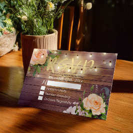 Rustic Wood Blommigt String Light Bröllop OSA Repl Kort