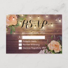 Rustic Wood Blommigt String Light Bröllop OSA Repl Kort