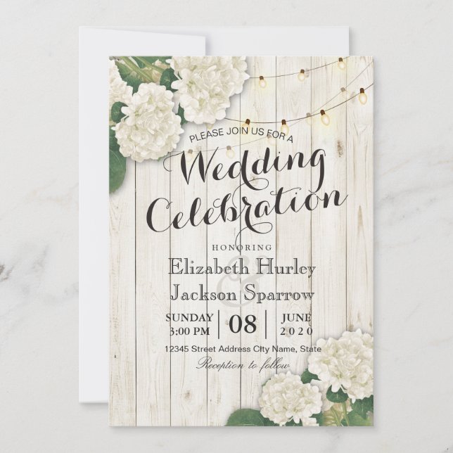 Rustic Wood Blommigt String Light Wedding bjudande Inbjudningar (Framsida)