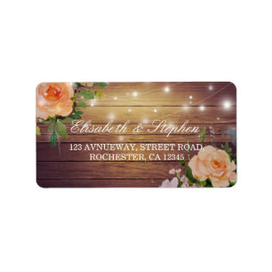 Rustic Wood Blommigt String Ljus Bröllop Adress Adressetikett