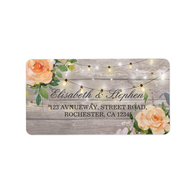 Rustic Wood Blommigt String Ljus Bröllop Adress Adressetikett (Framsidan)