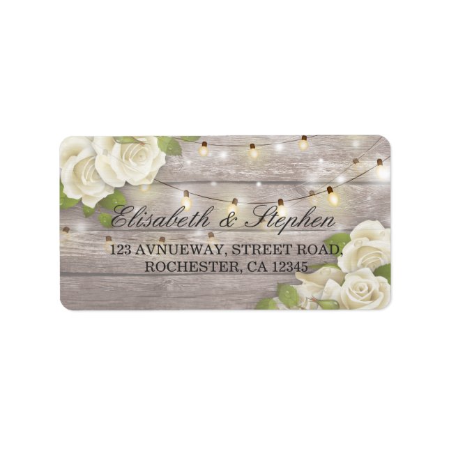 Rustic Wood Blommigt String Ljus Bröllop Adress Adressetikett (Framsidan)