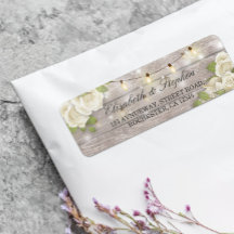 Rustic Wood Blommigt String Ljus Bröllop Adress