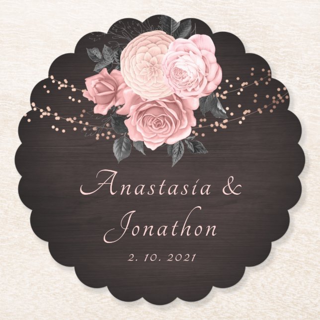 Rustic Wood  Blommigt String Ljus Bröllop Underlägg Papper (Framsida)