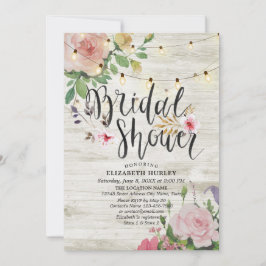 Rustic Wood Blommigt String Ljus Möhippa Inbjudningar