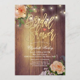 Rustic Wood Blommigt String Ljus Möhippa Inbjudningar