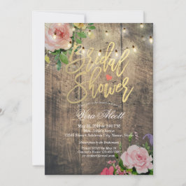 Rustic Wood Blommigt String Ljus Möhippa Inbjudningar