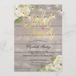 Rustic Wood Blommigt String Ljus Möhippa Inbjudningar