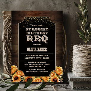 Rustic Wood Blommigt Surprise Birthday BBQ Inbjudningar