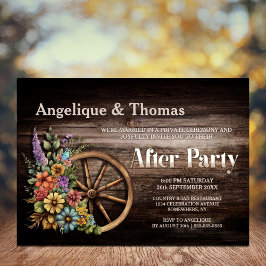 Rustic Wood Blommigt Wagon Wheel Bröllop efter Par Inbjudningar