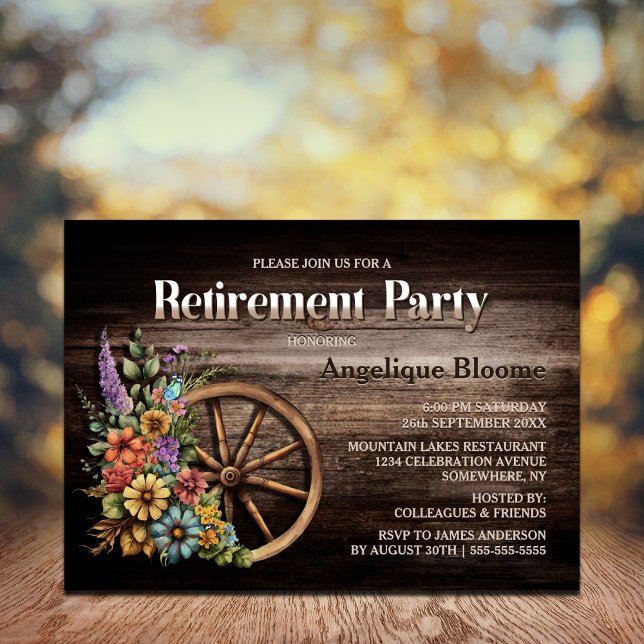 Rustic Wood Blommigt Wagon Wheel Pension Party Inbjudningar (Skapare uppladdad)