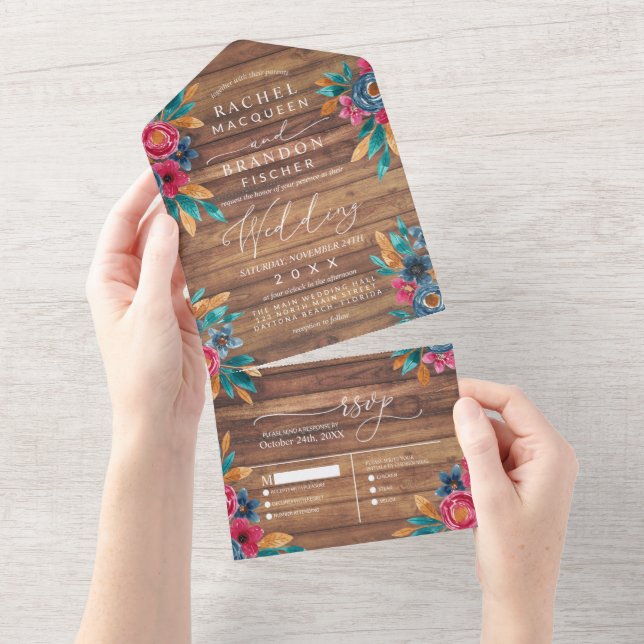 Rustic Wood Blommigt Watercolor Bröllop (Tearaway)