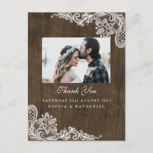 Rustic Wood & Blommigt White Snöre Elegant Tack Vykort