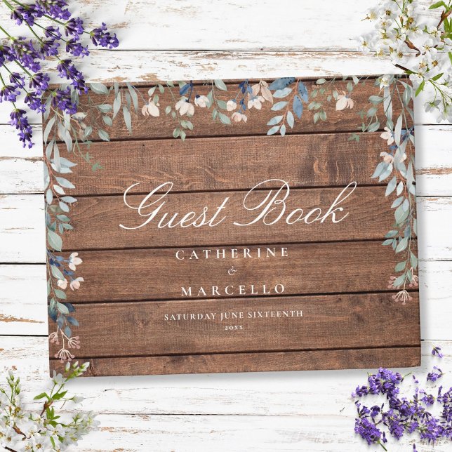 Rustic Wood Blommigt Wildblommor Bröllop Gästböcker (Rustic Wood Floral Wildflowers Wedding Guest Book)