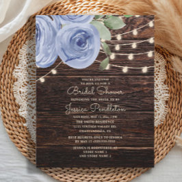 Rustic Wood Blue Blommigt String Light Möhippa Inbjudningar