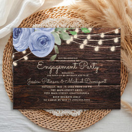 Rustic Wood Blue Blommigt String Ljus Förlovning Vykort