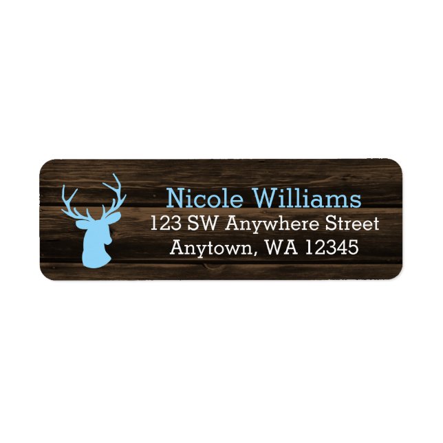 Rustic Wood Blue Buck Hjort Returadress Etikett (Framsidan)