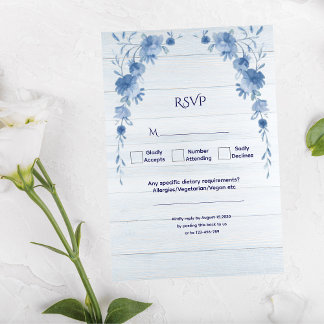 Rustic Wood  Blue Floral Elegant Wedding  OSA Kort