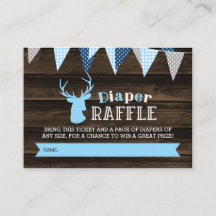Rustic Wood Blue Hjort Boy Diaper Raffle Biljett