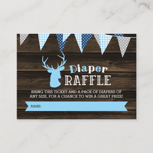 Rustic Wood Blue Hjort Boy Diaper Raffle Biljett Tilläggskort (Framsida)