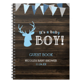 Rustic Wood Blue Hjort Boy Shower Guest Bok Anteckningsbok
