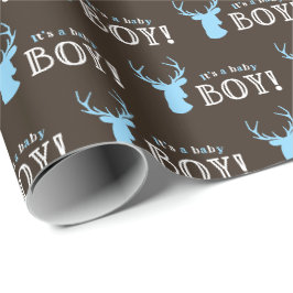 Rustic Wood Blue Hjort Boy Shower Presentpapper