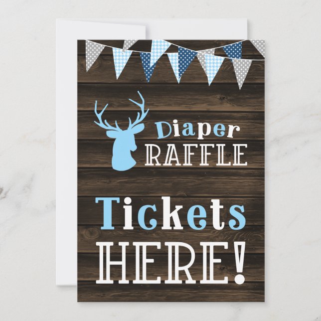 Rustic Wood Blue Hjort Diaper Raffle Biljett Sign Inbjudningar (Framsida)