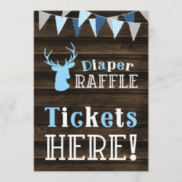 Rustic Wood Blue Hjort Diaper Raffle Biljett Sign Inbjudningar