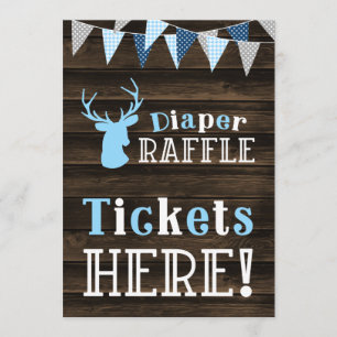 Rustic Wood Blue Hjort Diaper Raffle Biljett Sign Inbjudningar