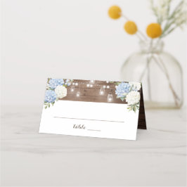 Rustic Wood Blue Hydrangea String Ljus Mason Burk Placeringskort