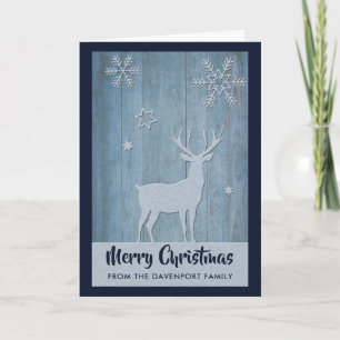 Rustic Wood Blue Reindeer Land jul Kort