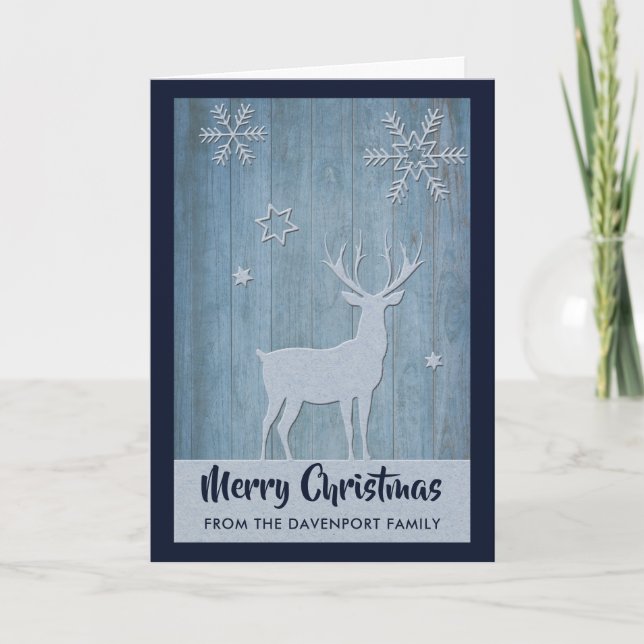 Rustic Wood Blue Reindeer Land jul Kort (Framsida)