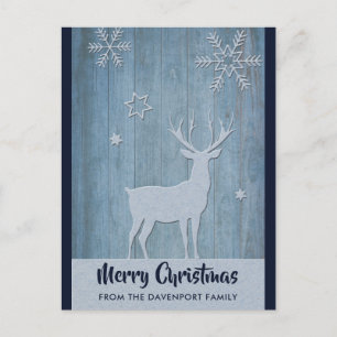 Rustic Wood Blue Reindeer Land jul Vykort