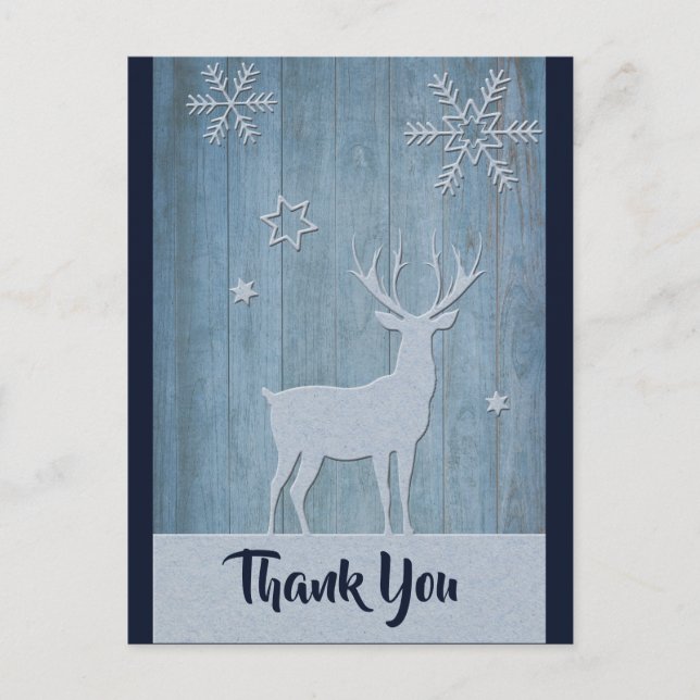 Rustic Wood Blue Reindeer Land jul Vykort (Framsida)
