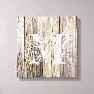 Rustic Wood Boards med Monogram Canvastryck