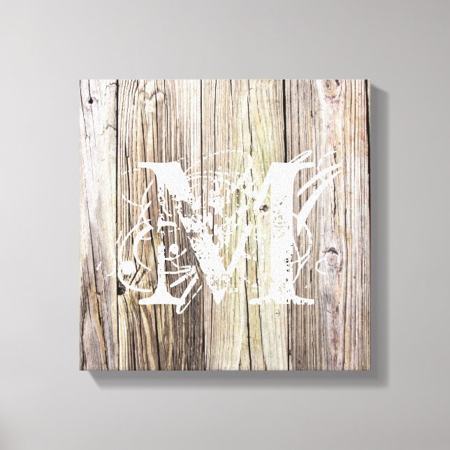 Rustic Wood Boards med Monogram Canvastryck (Framsida)