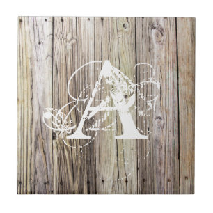 Rustic Wood Boards med Shabby chic Monogram Kakelplatta