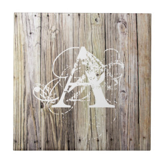 Rustic Wood Boards med Shabby chic Monogram Kakelplatta