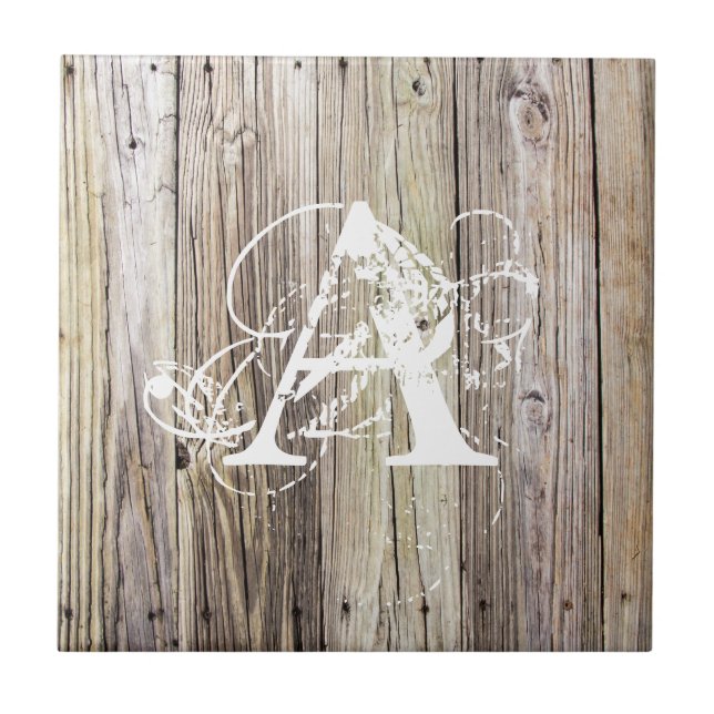 Rustic Wood Boards med Shabby chic Monogram Kakelplatta (Framsidan)