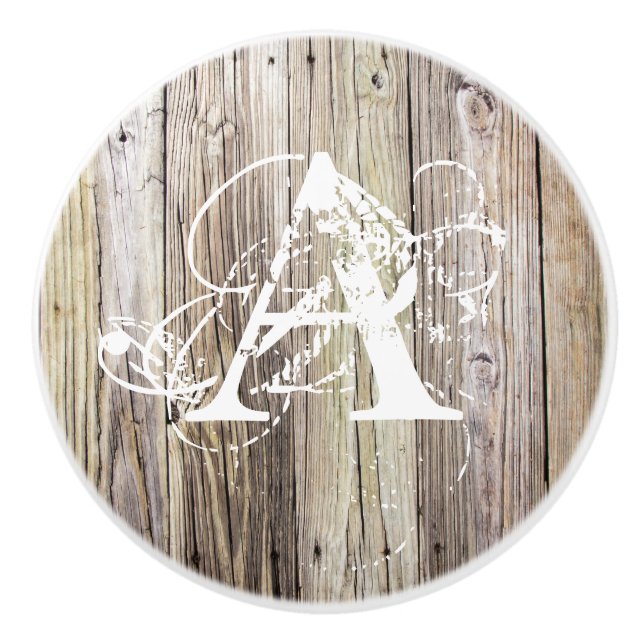 Rustic Wood Boards med Shabby chic Monogram Knopp (Framsidan)