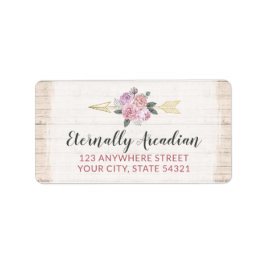 Rustic Wood Bohemian Floral Arrow Rosa adress Adressetikett