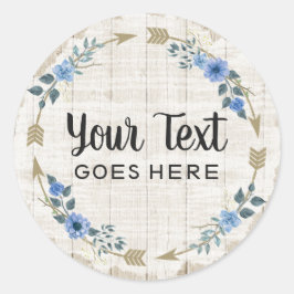 Rustic Wood & Bohemian Watercolor Blommigt Pilar Runt Klistermärke