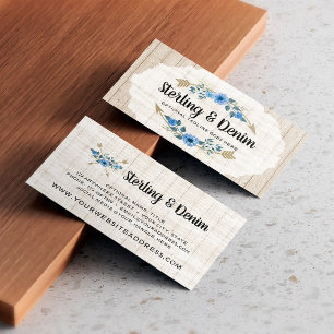 Rustic Wood & Bohemian Watercolor Blommigt Pilar Visitkort