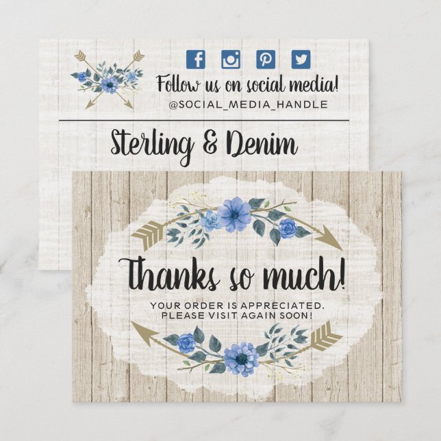 Rustic Wood & Bohemian Watercolor - tackkort Inbjudningar (Fram/baksida)