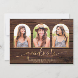 Rustic Wood Boho Arch Guld 3 Photo Studenten Inbjudningar